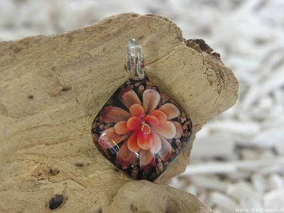 Ruit bloem Italian Style, 34x48mm, zwart-oranje-goud