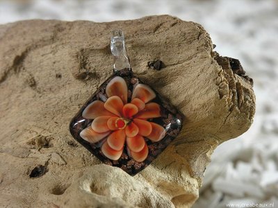 Ruit, 50x37mm, oranje-goudkleur-zwart