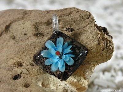 Ruit, 50x37mm, blauw-goudkleur-zwart