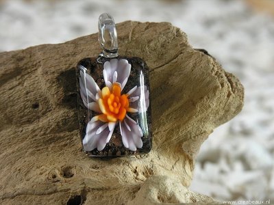 Rechthoek, 47x24mm, oranje-paars-goudkleur-zwart