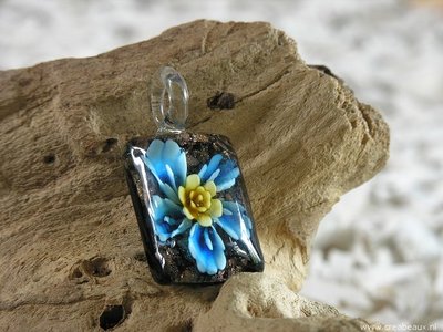 Rechthoek, 47x24mm, blauw-goudkleur-zwart