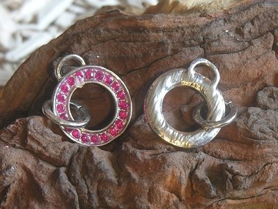 Tussenzetsel ring met strass, 25x35mm, zilverkleur-roze