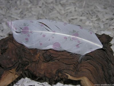 Veren versierd met bloemen, ca 125x50mm, wit-roze