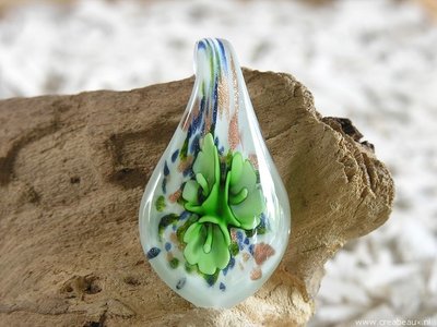 Bladvorm, 61x33mm, wit-groen-goudkleur