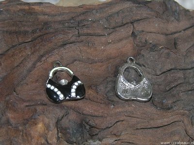Tasje met strass steentje, 18x15mm, zwart