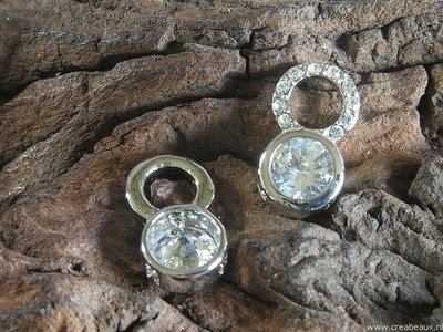 Hanger met strass (voor oorbellen), 19x11mm, zilverkleur