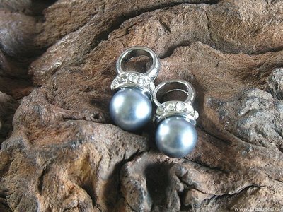 Hanger met paarse parel (voor oorbellen), 19x11mm, zilverkleur