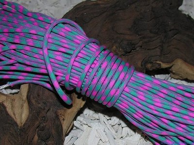 Paracord 550, 4mm, fuchsia met turquoise gemêleerd