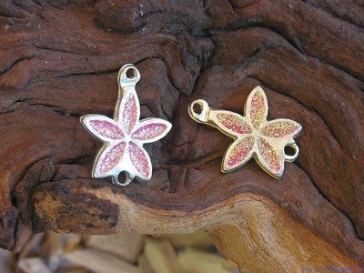 Ster, 22x18mm, zilverkleur en roze