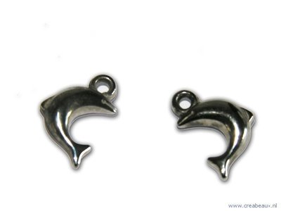 Dolfijn, 16x11mm, zilverkleurig