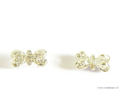 Vlinder, 17x8mm, zilverkleurig