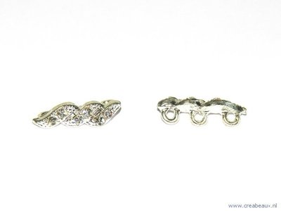 Verdeler met strass 8 steentjes, 21x6mm, zilverkleurig