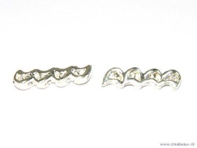 Verdeler met strass 6 steentjes, 21x6mm, zilverkleurig