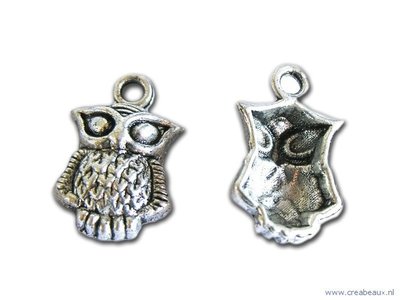 Uil, 20x11mm, zilverkleurig