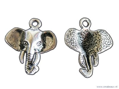 Olifant kop, 25x22mm, zilverkleurig