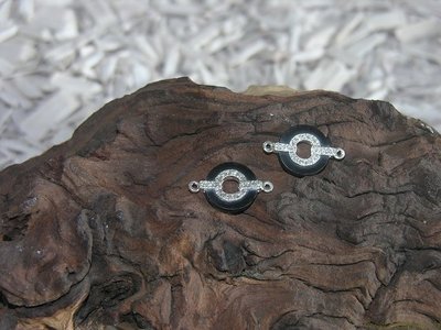 Tussenzetsel bewerkt, 25x16mm, zwart-zilverkleur