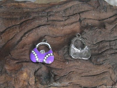 Tasje met strass steentje, 18x15mm, paars