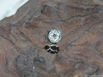 Spacer met kristal, 08mm, zilverkleur-jet (zwart)