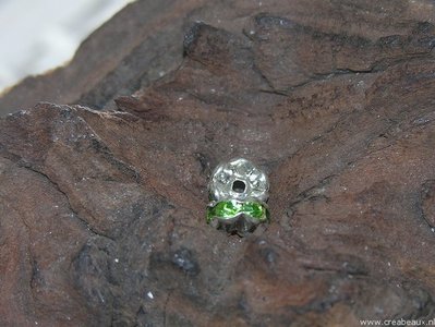 Spacer met kristal, 08mm, zilverkleur-peridot