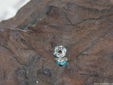 Spacer met kristal, 06mm, zilverkleur-capriblauw