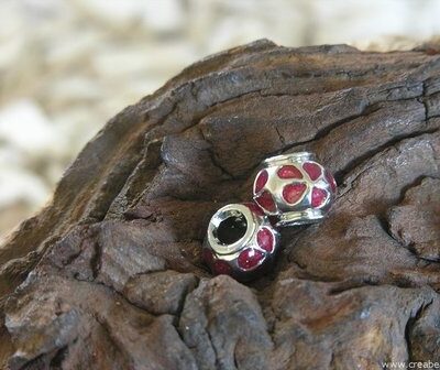 Pandora kraal met epoxy, 14x11mm, rood (1)