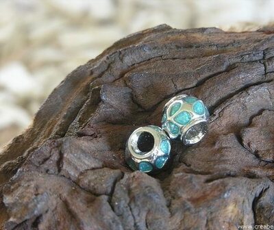 Pandora kraal met epoxy, 14x11mm, aquablauw