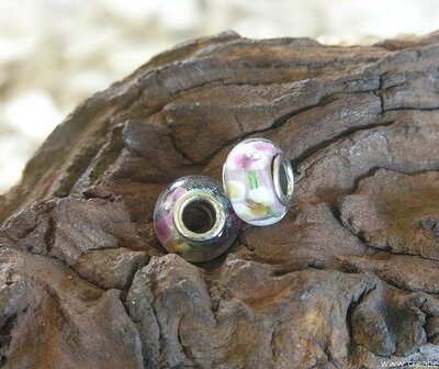 Pandora kraal versierd met bloemen, 14x11mm, wit-oudroze