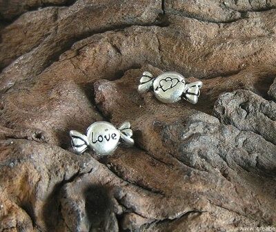 Candy met love, 11x6mm, zilverkleur