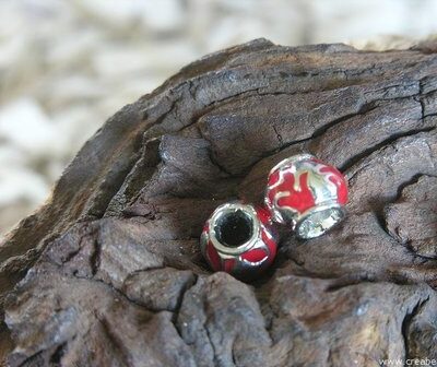 Pandora kraal met epoxy, 14x11mm, rood (2)